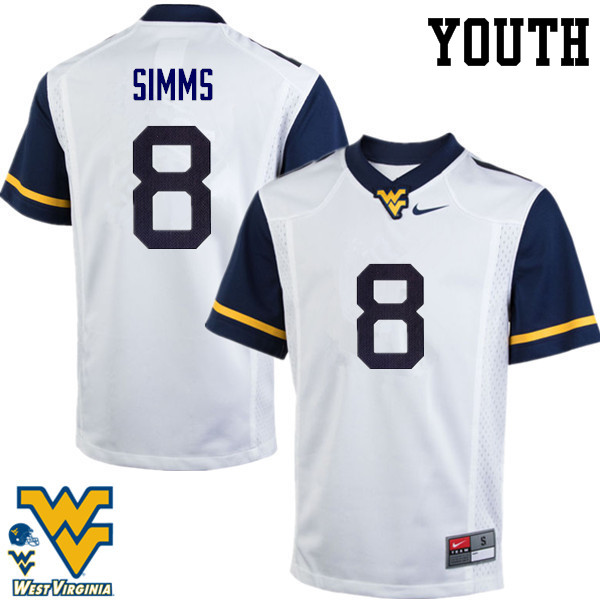 Youth #8 Marcus Simms West Virginia Mountaineers College Football Jerseys-White